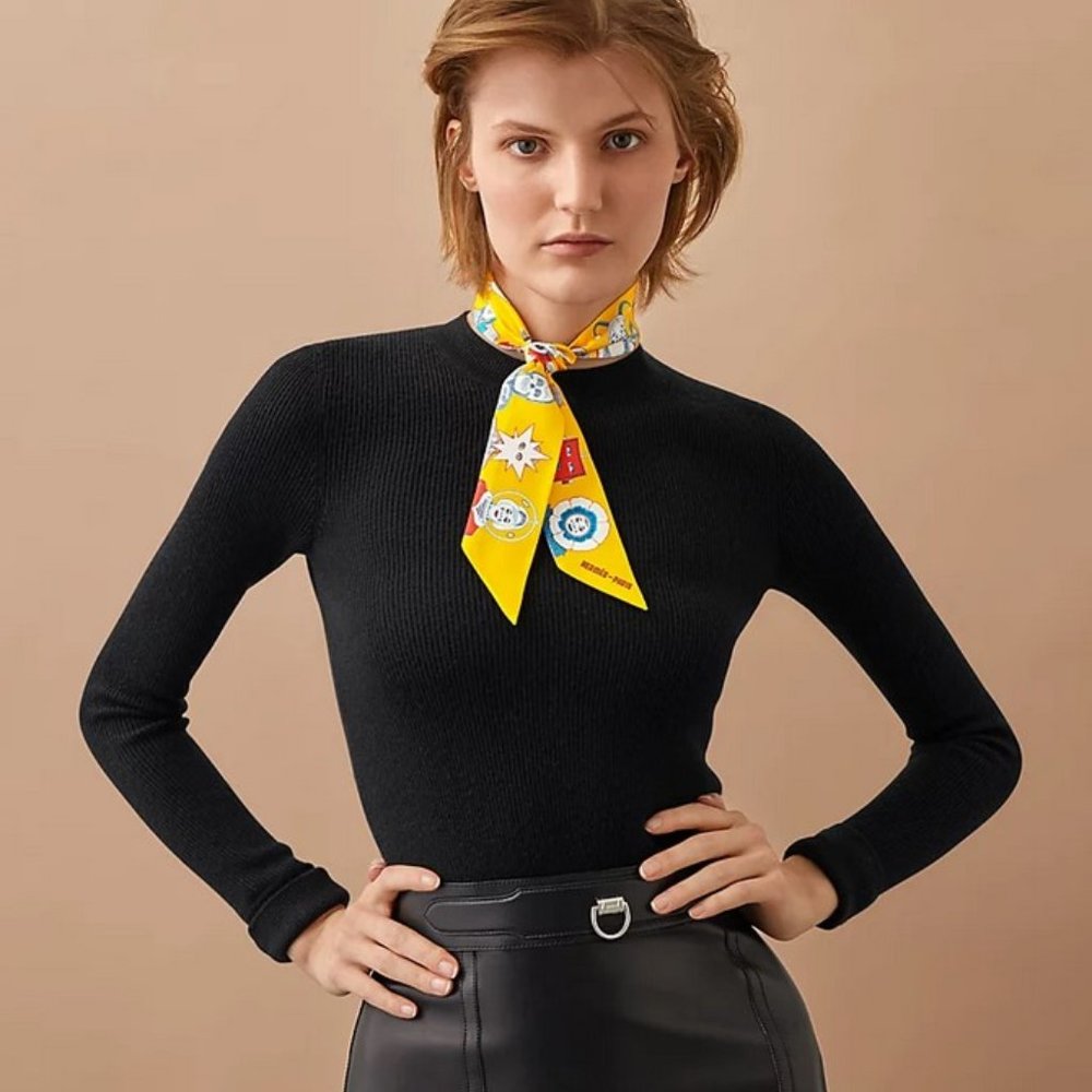 New and Authentic Hermes Dress Code twilly - Yellow (One Pair)